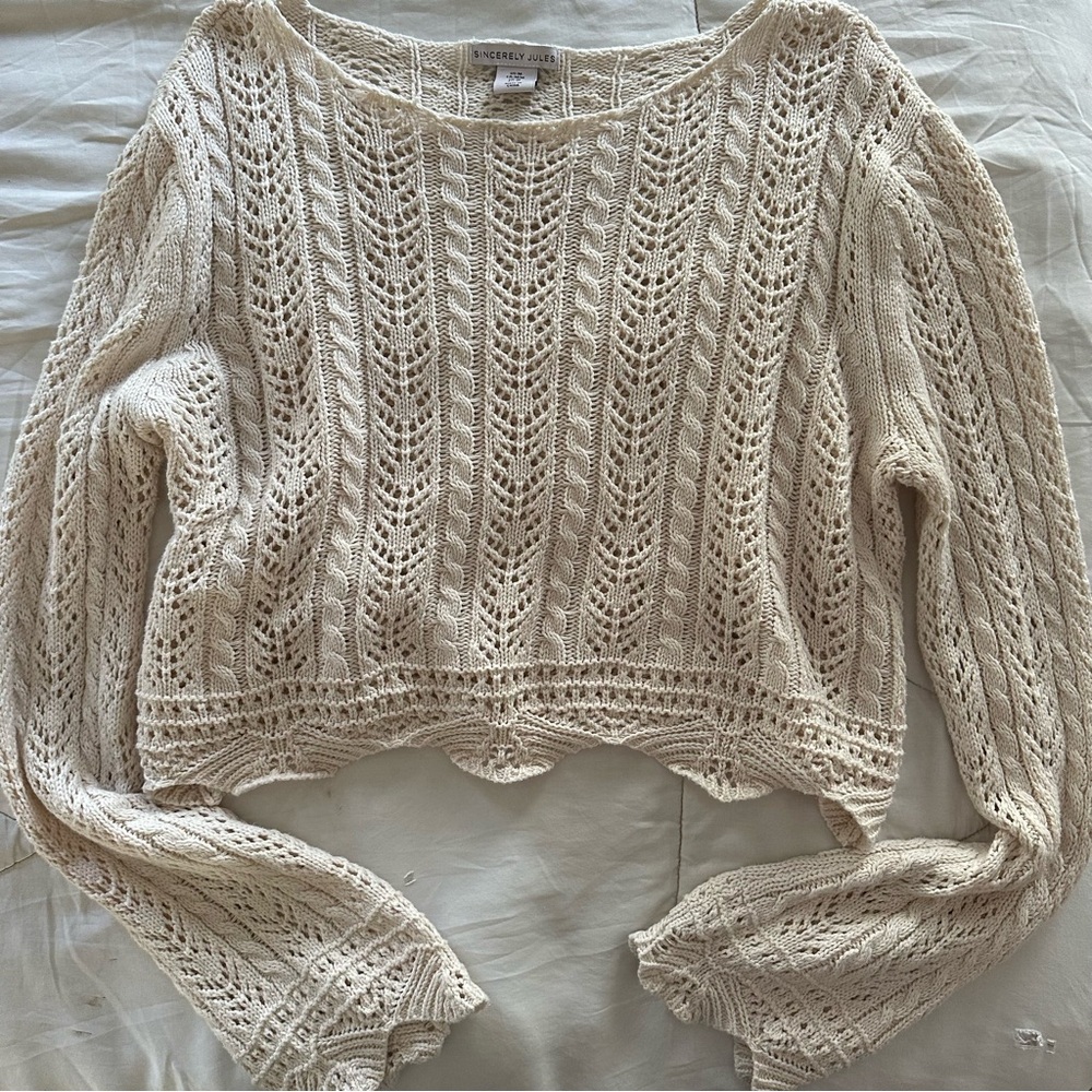 Boho Coastal Cream Knit Sweater